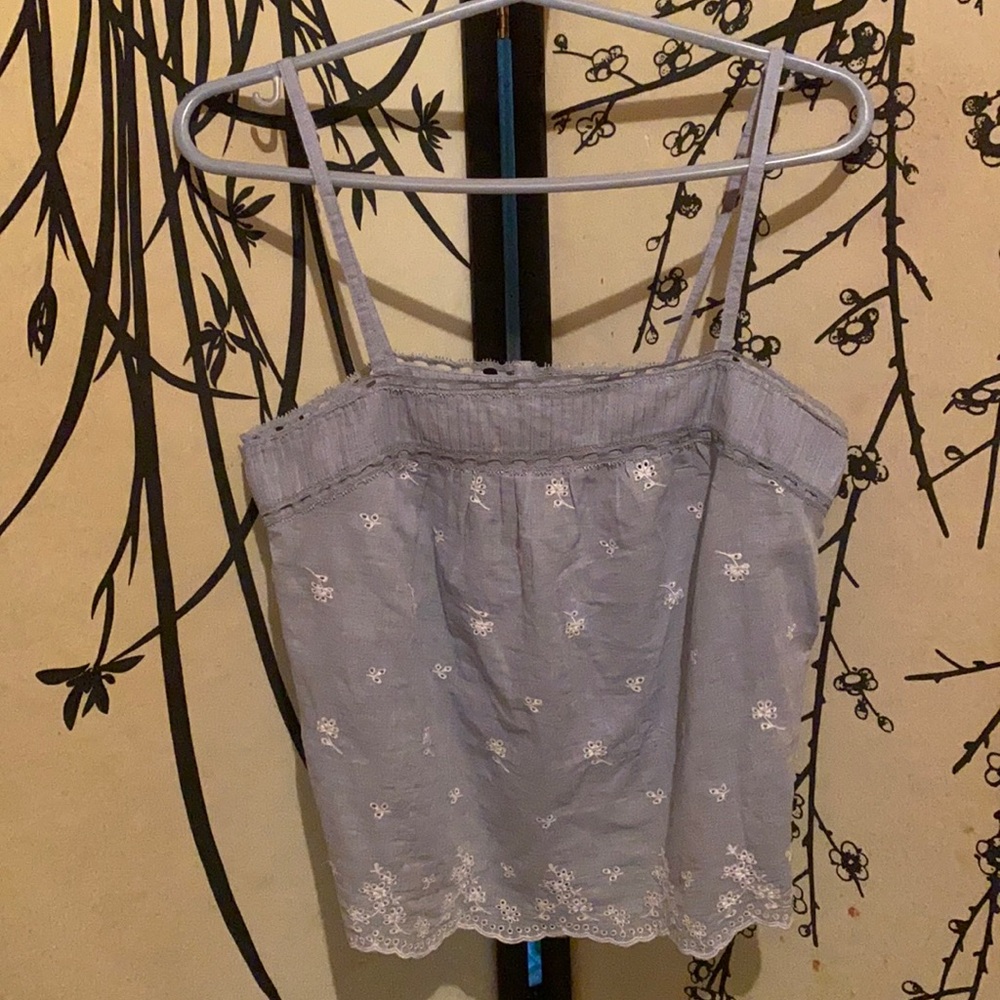 Abercrombie & Fitch Women’s Cool Blue AllOver Embroidered Camisole Lace Details